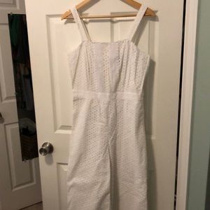 NWOT Banana Republic White Eyelet Wide Leg Jumpsuit Sz 8